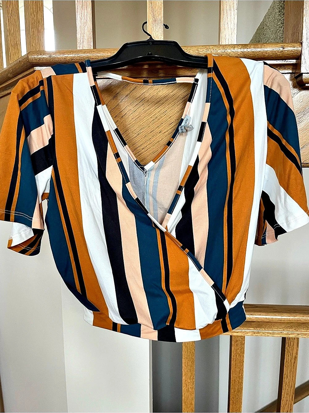 Charlotte Russe Striped Wrap Blouse in Orange & White Size Small